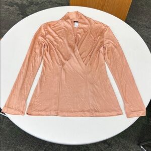 KENZO Paris long sleeve wrap top blouse satin peach pink salmon color size 40